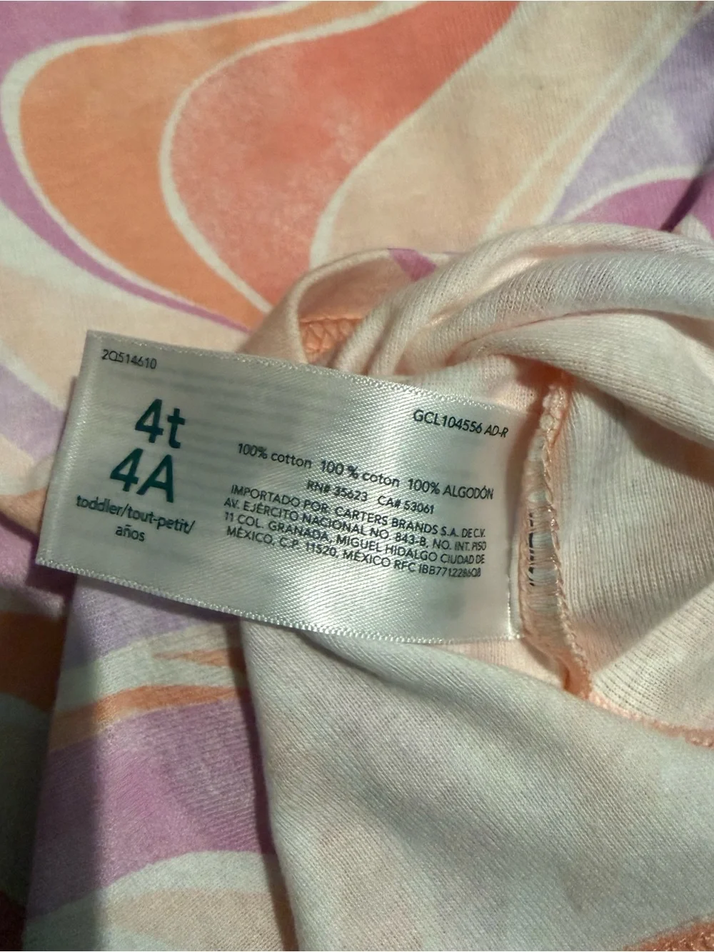Carter’s Toddler Girls 4T 2pc Pajama Set Peach Purple Swirl NWT